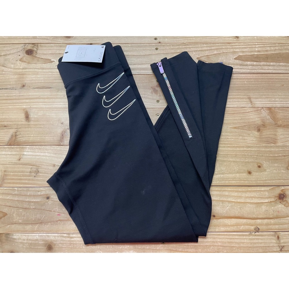 Nike Sportswear Triple Swoosh Ankle‎ Zip Leggings Black XS NEW